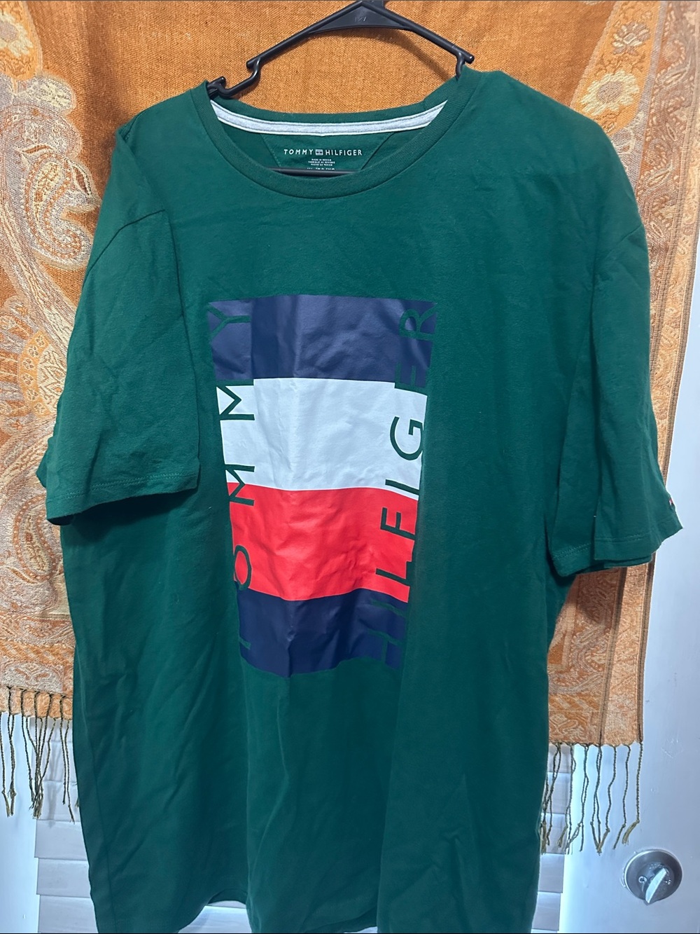 Tommy Hilfiger Green Short Sleeve Tee with Tricolor Logo Block